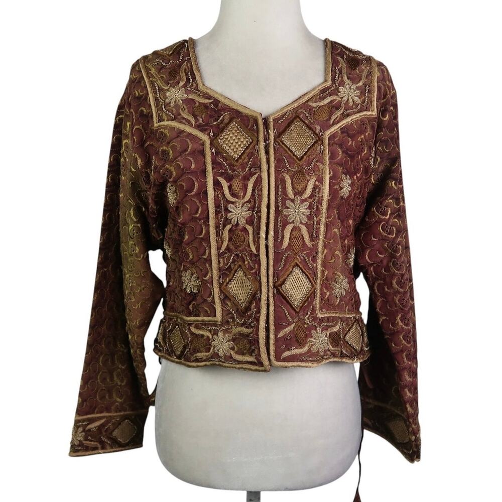 Vintage 90s Embroidered Jacket Top Purple Green Ombre Renaissance Boho Fairy